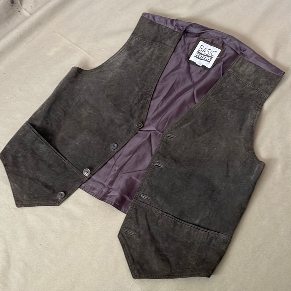 BASIC Editions Brown Color LEATHER ( suede) size MEDIUM Mens VEST